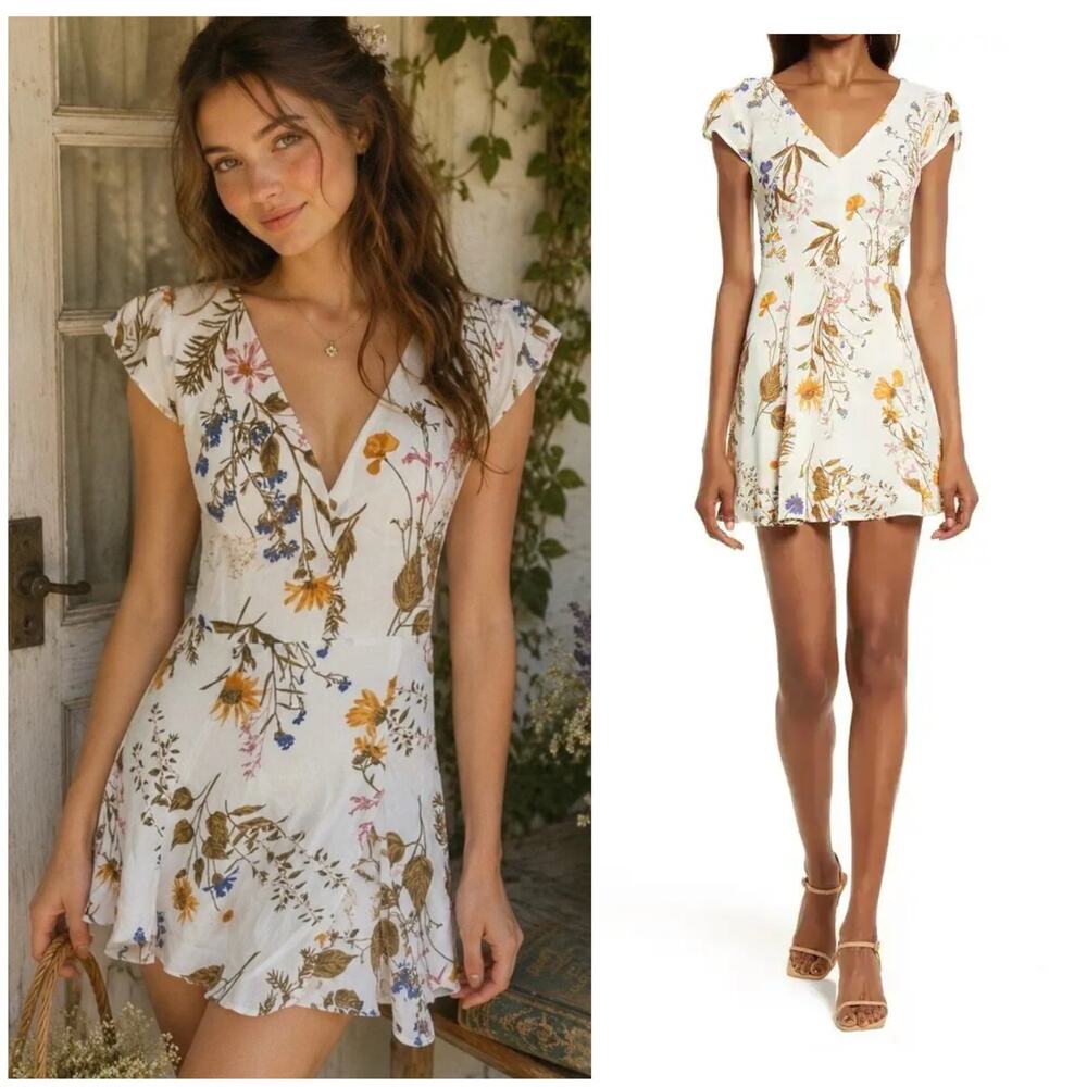 Reformation Deven Floral Print Ruffle Sleeve Mini Dress Feminine Coquette Chic
